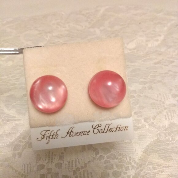 Vintage Silver Tone Round Pink Stud Earrings Non-Pierced Clip Earrings - Picture 4 of 7